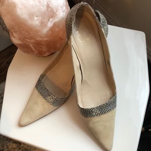 Christian Louboutin suede and snake print heels